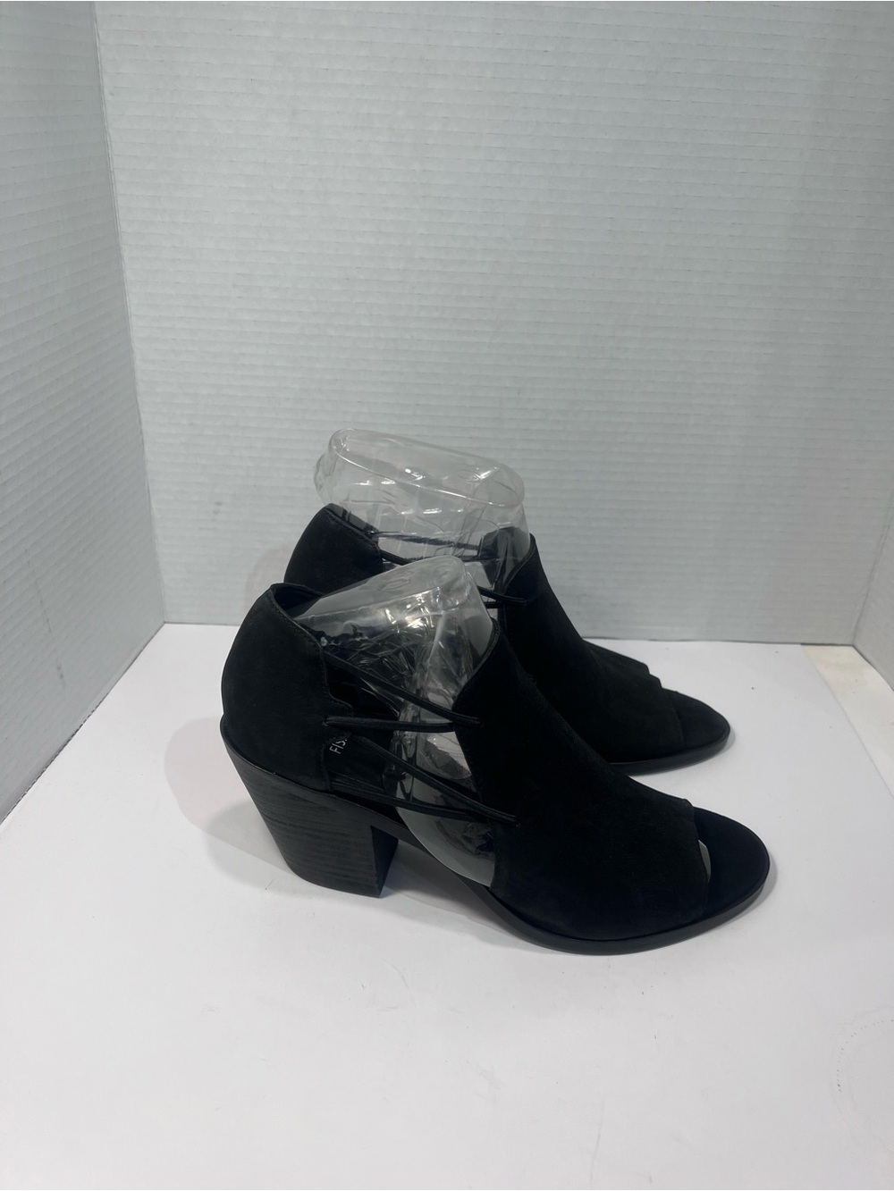 Eileen Fisher Black Open-Toe Suede Block Heel Booties